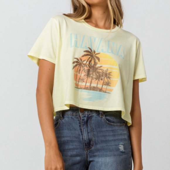 Recycled Karma Tops - RECYCLED KARMA Havana Womens Crop Tee- Medium